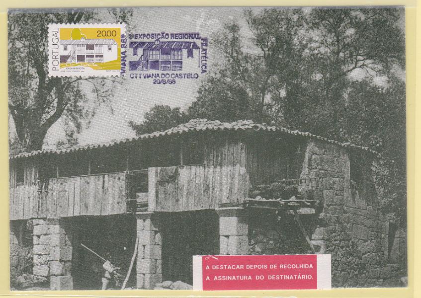1780.jpg -     Lote:    1780      Lotes pelo Correio             Descrição:         Casa Minhota + Arado. Lote com dois postais máximos concordantes com selos de 20$00 &mdash; Arquitetura Popular CE1714 e selo de 6$00 &mdash; Instrumentos do Trabalho CE1365.        PM       Valor Base:     &euro; 5,00     Valor Venda:     Retirado     