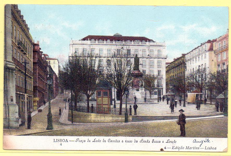 1821.jpg -     Lote:    1821      Lotes pelo Correio             Descrição:         Lisboa &mdash; Praça de Luiz de Camões e ruas da Horta Secca e Loreto. Circulado.        PI       Valor Base:     &euro; 6,00     Valor Venda:     Retirado     