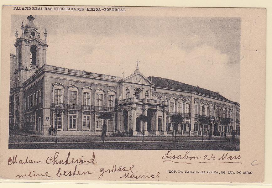 1837.jpg -     Lote:    1837      Lotes pelo Correio             Descrição:         Lisboa. Palácio Real das Necessidades. Circulado. Edição Tabacaria Costa.        PI       Valor Base:     &euro; 5,00     Valor Venda:     Retirado     
