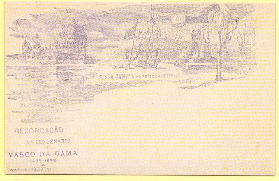 1930.jpg -     Lote:    1930      Lotes pelo Correio             Descrição:         4.º Centenário do Descobrimento do Caminho Marítimo para a Índia. Missa campal na praia do Restelo. Reedição do Pelouro da Cultura da CML. Novo.        PI       Valor Base:     &euro; 6,00     Valor Venda:     Retirado     