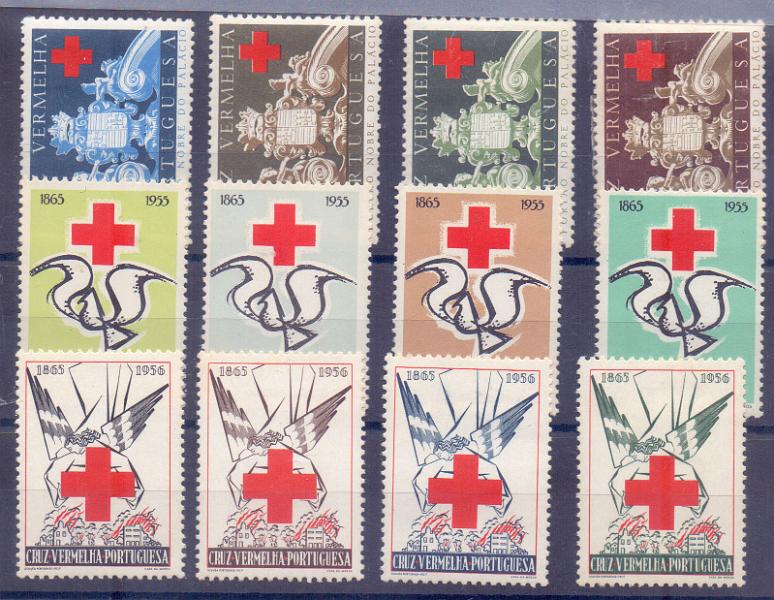 1975.jpg -     Lote:    1975      Lotes pelo Correio             Descrição:         Vinhetas. Portugal. Cruz Vermelha Portuguesa. Três séries completas emitidas em 1954, 1955 e 1956.        **       Valor Base:     &euro; 5,00     Valor Venda:     Retirado     