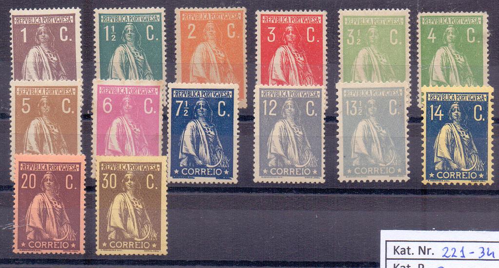 2132.jpg -     Lote:    2132      Lotes pelo Correio      Portugal       Descrição:         1917/20 &mdash; Ceres. CE22&frac12;34 série completa. Valor de catálogo &euro; 72.00        **       Valor Base:     &euro; 10,00     Valor Venda:     &euro; 18,00     