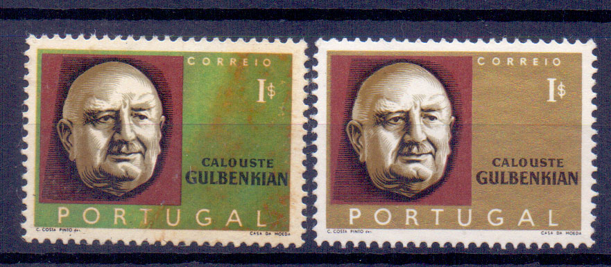 2181.jpg -     Lote:    2181      Lotes pelo Correio      Portugal       Descrição:         1965 - Calouste Gulbenkian. CE956. 1$00. Selo com falta de impressão da cor dourada. Acompanha selo normal para comparação.        ***       Valor Base:     &euro; 5,00     Valor Venda:     &euro; 5,00     