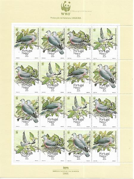 2340.jpg -     Lote:    2340      Lotes pelo Correio      Portugal       Descrição:         1991 &mdash; Protecção da Natureza &mdash; Madeira (Pombo torcaz). CE FM10. Lote de 2 folhas miniatura. Valor de catálogo &euro; 60,00.        FM***       Valor Base:     &euro; 6,00     Valor Venda:     &euro; 10,00     