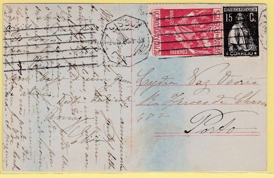 2360.jpg -     Lote:    2360      Lotes pelo Correio      Portugal       Descrição:         1915/25 &mdash; Imposto Postal "Para os Pobres". Postal ilustrado circulado com selo tipo Ceres de 15c CE253 + selo do imposto postal de 1c CE IP7.        PI       Valor Base:     &euro; 5,00     Valor Venda:     Retirado     