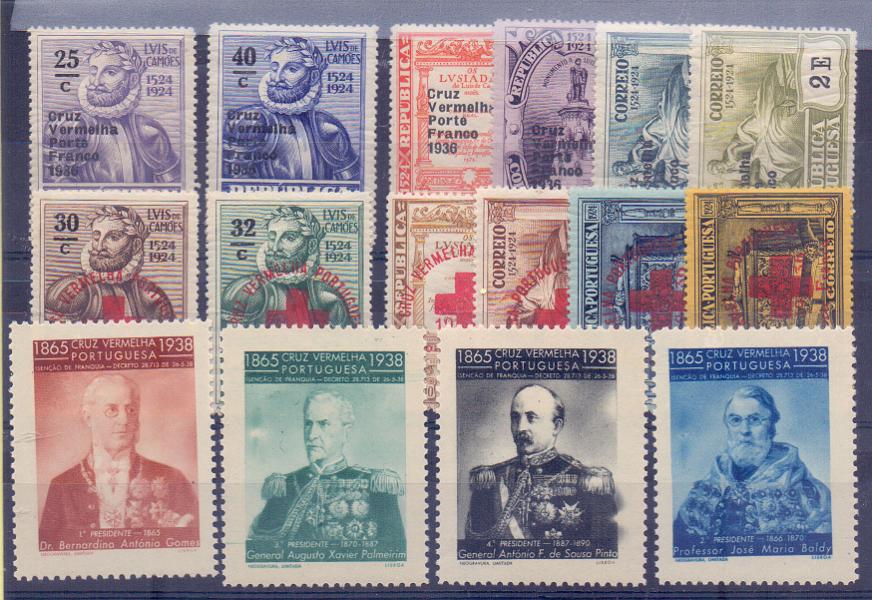 2367.jpg -     Lote:    2367      Lotes pelo Correio      Portugal       Descrição:         1936 &mdash; Porte Franco. Cruz Vermelha Portuguesa. Selos do 4.º Centenário do Nascimento de Luís de Camões, com sobrecarga + Vinhetas * emissão de 1938.  CE CVP 59/64, 67/72. As três séries completas. Valor de catálogo &euro; 22,80.        **       Valor Base:     &euro; 5,00     Valor Venda:     &euro; 7,00     