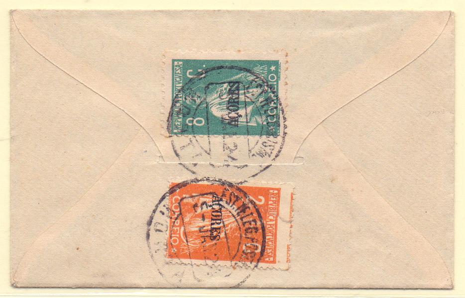 2395.jpg -     Lote:    2395      Lotes pelo Correio      Açores       Descrição:         1918/21 &mdash; Ceres. Selos do Continente com sobrecarga AÇORES. Sobrescrito de reduzidas dimensões circulado da Horta (05.01.24) para Lisboa com selos de 2c CE166 e 8c CE178.        Carta       Valor Base:     &euro; 12,00     Valor Venda:     Retirado     