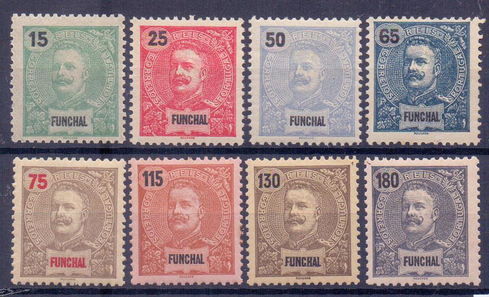 2420.jpg -     Lote:    2420      Lotes pelo Correio      Distritos Postais       Descrição:         1898/1905 &mdash; D. Carlos I, tipo Mouchon. CE27/34. Série completa com os selos regomados. Valor de catálogo &euro; 31,00.        **       Valor Base:     &euro; 4,00     Valor Venda:     &euro; 12,00     