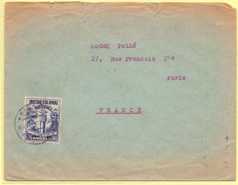 2427.jpg -     Lote:    2427      Lotes pelo Correio      Angola       Descrição:         1938 &mdash; Primeira Viagem Presidencial às Colónias. CE277, 1$75 em sobrescrito circulado de Luanda ( para Lisboa (29.08.38).        Carta       Valor Base:     &euro; 8,00     Valor Venda:     Retirado     