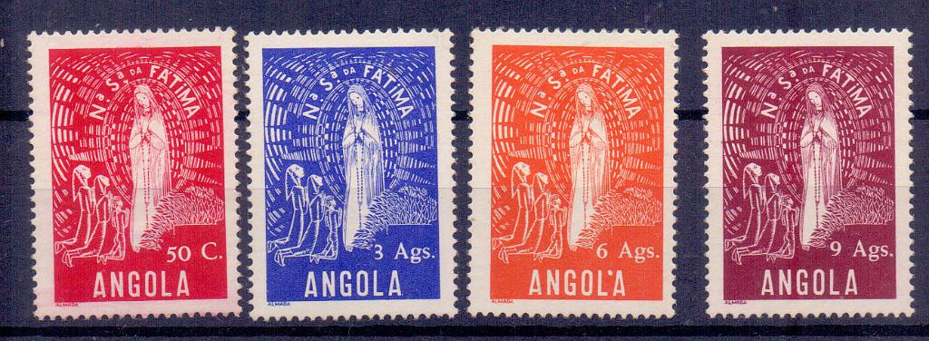 2428.jpg -     Lote:    2428      Lotes pelo Correio      Angola       Descrição:         1948 &mdash; Nossa Senhora de Fátima. CE 302/305. Série completa. Selos com goma não original.        RG***       Valor Base:     &euro; 10,00     Valor Venda:     &euro; 10,00     