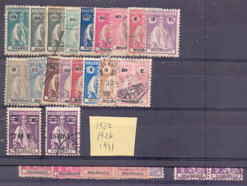 2465.jpg -     Lote:    2465      Lotes pelo Correio      Moçambique       Descrição:         1922/31 &mdash; Ceres. CE240/248 + CE 25&frac12;59. Conjunto de 19 selos novos e usados, todos diferentes + 12 pares de selos usados. Lote a ver, Valor de catálogo aproximado &euro; 118,70.        **/*/O       Valor Base:     &euro; 12,00     Valor Venda:     Retirado     