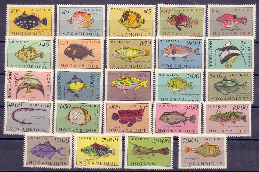 2472.jpg -     Lote:    2472      Lotes pelo Correio      Moçambique       Descrição:         1951 &mdash; Peixes de Moçambique. CE 353/379. Série completa. Valor de catálogo &euro;240,00.        **       Valor Base:     &euro; 40,00     Valor Venda:     Retirado     