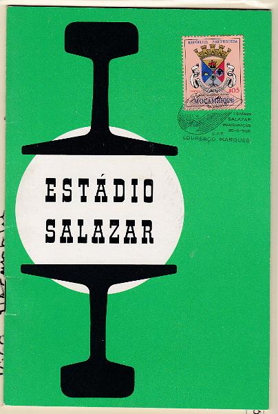 2475.jpg -     Lote:    2475      Lotes pelo Correio      Moçambique       Descrição:         1961 &mdash; Brasões de Moçambique. CE431, $05 em programa promocional da inauguração do Estádio Salazar em Lourenço Marques, obliterados com carimbo comemorativo do evento.        JRN       Valor Base:     &euro; 6,00     Valor Venda:     Retirado     