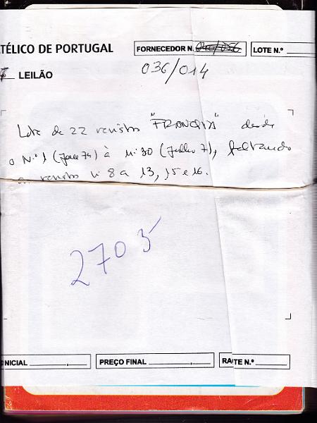 2580.jpg -     Lote:    2580      Lotes pelo Correio             Descrição:         Franquia- Lote com 22 revistas desde n.º 1 ao n.º 30, faltando os n.ºs de 8 a 13, 15 e 16.        *       Valor Base:     &euro; 5,00     Valor Venda:     Retirado     