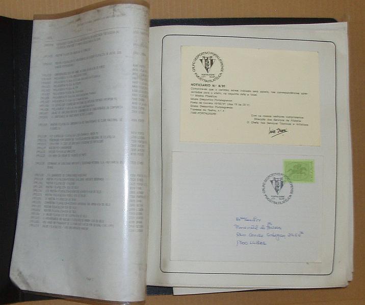 2631.jpg -     Lote:    2631      Lotes pelo Correio             Descrição:         Portugal 1991 &mdash; Pasta de arquivo com 72 envelopes com carimbos comemorativos do ano acompanhados do postal-noticiário dos CTT.        Lote       Valor Base:     &euro; 8,00     Valor Venda:     &euro; 18,00     