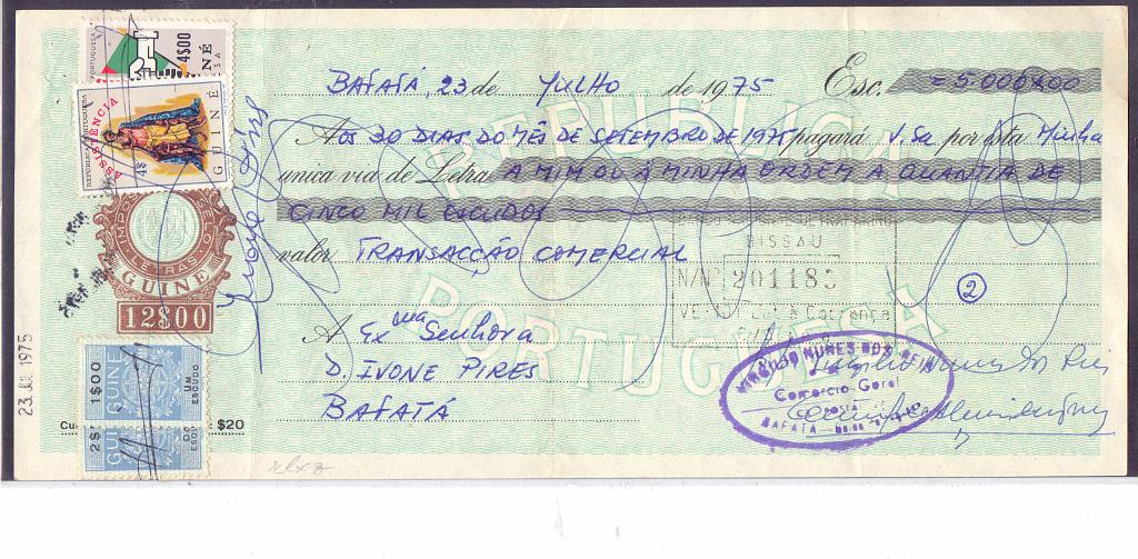 2767.jpg -     Lote:    2767      Lotes pelo Correio             Descrição:         Guiné Portuguesa. STO 12$00, datada de Bafatá, 23.07.1975, com adicional de 1$00 e 2$00 PB 118/9 + Taxa de Guerra 4$00, PB 20 e Assistência 4$00, PB 22.        Letra       Valor Base:     &euro; 5,00     Valor Venda:     Retirado     
