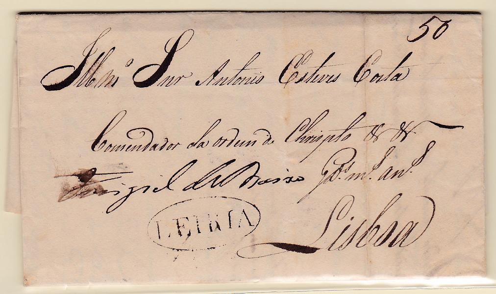 0178.jpg -     Lote:    178            Portugal       Descrição:         Leiria — A sépia, GM, LRA3 em carta datada da Marinha (06.06.27) para Lisboa, com o porte de 50 reis manuscrito a sépia.        Carta       Valor Base:     € 15,00     Valor Venda:     Retirado     
