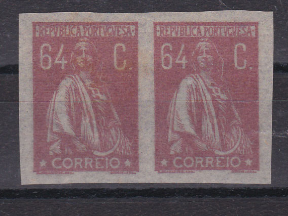 0539.jpg -     Lote:    539            Portugal        Descrição:         1924/26 — Ceres. Novas cores e valores. CE285, 64C rosa. Par de provas em papel seda, não denteadas.        PRV       Valor Base:     € 12,00     Valor Venda:     Retirado     