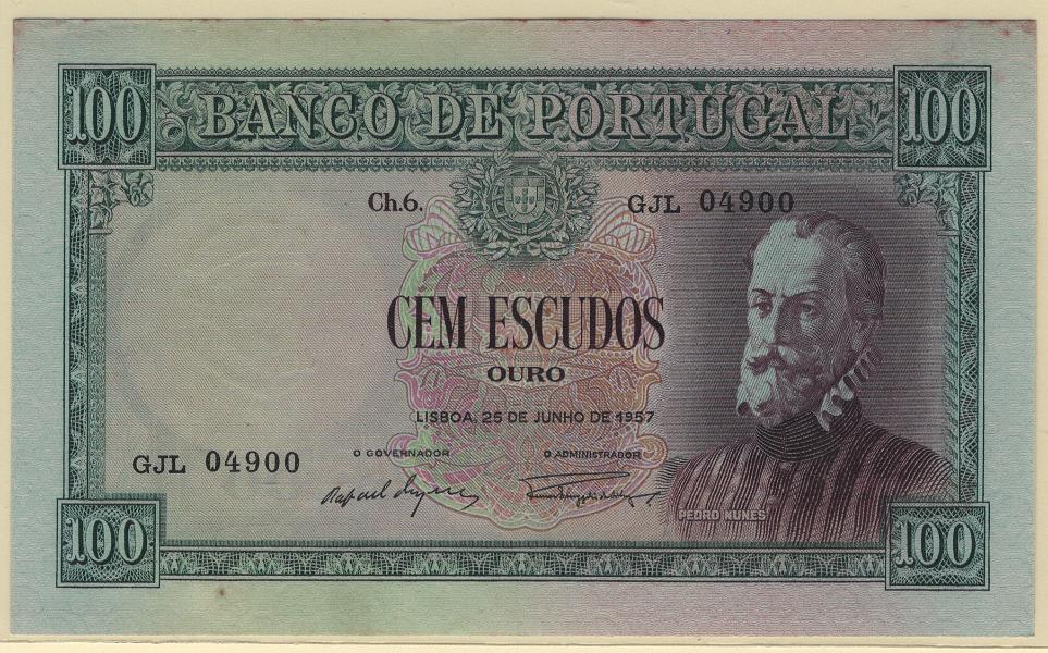 1812.jpg -     Lote:    1812                   Descrição:         Pedro Nunes — 100$00, chapa 6 de 25.06.57. MBC+         NT       Valor Base:     € 20,00     Valor Venda:     €      