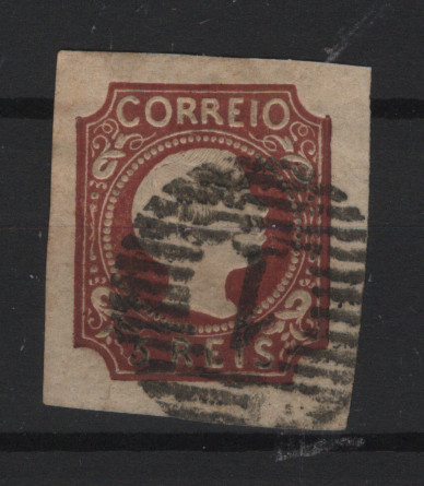 022.jpg -     Lote:    22            Portugal       Descrição:         1855/56 &mdash; D. Pedro V. Cabelos lisos. MF5, 5 reis castanho vermelho, cunho II, com margens largas. Valor de catálogo &euro; 1.700,00.         O       Valor Base:     &euro; 150,00     Valor Venda:     &euro;      