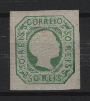 024.jpg -     Lote:    24            Portugal       Descrição:         1855/56 &mdash; D. Pedro V. Cabelos lisos. MF8, 50 reis verde amarelo, novo com goma não original, papel fino, com margens normais. Certificado de peritagem de Leilões P. Dias, Lda. Valor de catálogo &euro; 450,00.         (*)       Valor Base:     &euro; 50,00     Valor Venda:     &euro;      