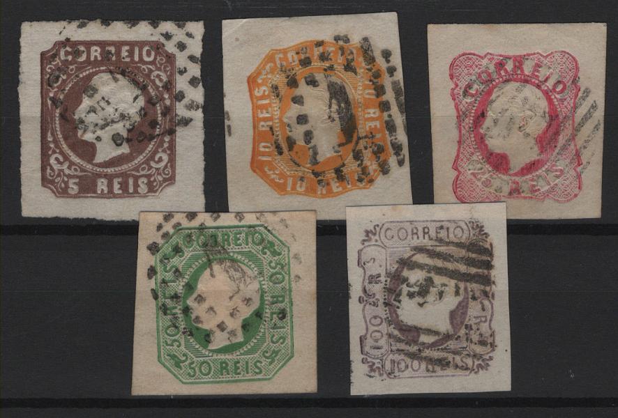 044.jpg -     Lote:    44            Portugal       Descrição:         1862/64 &mdash; D. Luís I. MF14/18. Série completa com margens de luxo. Valor de catálogo &euro; 426,00.         O       Valor Base:     &euro; 40,00     Valor Venda:     &euro;      