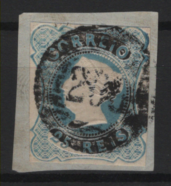 177.jpg -     Lote:    177      Marcofilia em emissões Borja Freire             Descrição:         1853 &mdash; D. Maria II. MF2, 25 reis azul, cunho I. Selo isolado sobre fragmento, com margens curtas, obliterado com carimbo numérico da 1.ª reforma, batido a preto "200 &mdash; MESSEJANA", tipo 5.10.5, raridade 4. Exemplar sem defeitos nem reparações.          O       Valor Base:     &euro; 35,00     Valor Venda:     &euro;      