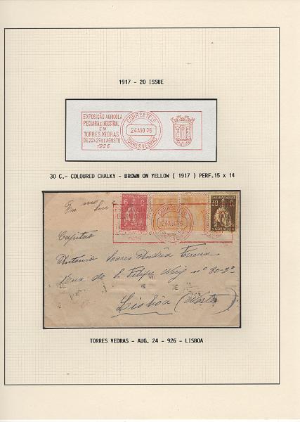 208 (100).jpg -     Lote:    208      Ceres &mdash; Colecção Especializada             Descrição:         1917/20 &mdash; Ceres. Novas cores e valores. MF222/234. Lote composto por coleção montada em 101 folhas de exposição, tipo Lindner, com estudo exaustivo da emissão desde a taxa de 1 &frac12; c até 30C, contendo selos novos e usados simples, em pares, quadras e blocos com grande número de selos, com estudo das variedades de papel, denteados, erros e variedades de clichés, acompanhados de desenhos das fendas mais importantes. Inclui ainda sobrescritos, bilhetes-postais e fragmentos, assim como variada marcofilia da época com realce para exemplares da GREVE DOS CORREIOS e marcas de paquetes portugueses. Valor de catálogo dos selos novos e usados, sem ter em conta a história postal &euro; 13.845,00. MB e MR. Lote a ver.         Lote       Valor Base:     &euro; 6.000,00     Valor Venda:     &euro;      