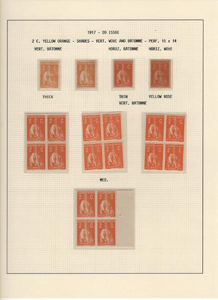 208 (18).jpg -     Lote:    208      Ceres &mdash; Colecção Especializada             Descrição:         1917/20 &mdash; Ceres. Novas cores e valores. MF222/234. Lote composto por coleção montada em 101 folhas de exposição, tipo Lindner, com estudo exaustivo da emissão desde a taxa de 1 &frac12; c até 30C, contendo selos novos e usados simples, em pares, quadras e blocos com grande número de selos, com estudo das variedades de papel, denteados, erros e variedades de clichés, acompanhados de desenhos das fendas mais importantes. Inclui ainda sobrescritos, bilhetes-postais e fragmentos, assim como variada marcofilia da época com realce para exemplares da GREVE DOS CORREIOS e marcas de paquetes portugueses. Valor de catálogo dos selos novos e usados, sem ter em conta a história postal &euro; 13.845,00. MB e MR. Lote a ver.         Lote       Valor Base:     &euro; 6.000,00     Valor Venda:     &euro;      