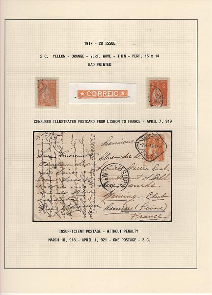 208 (26).jpg -     Lote:    208      Ceres &mdash; Colecção Especializada             Descrição:         1917/20 &mdash; Ceres. Novas cores e valores. MF222/234. Lote composto por coleção montada em 101 folhas de exposição, tipo Lindner, com estudo exaustivo da emissão desde a taxa de 1 &frac12; c até 30C, contendo selos novos e usados simples, em pares, quadras e blocos com grande número de selos, com estudo das variedades de papel, denteados, erros e variedades de clichés, acompanhados de desenhos das fendas mais importantes. Inclui ainda sobrescritos, bilhetes-postais e fragmentos, assim como variada marcofilia da época com realce para exemplares da GREVE DOS CORREIOS e marcas de paquetes portugueses. Valor de catálogo dos selos novos e usados, sem ter em conta a história postal &euro; 13.845,00. MB e MR. Lote a ver.         Lote       Valor Base:     &euro; 6.000,00     Valor Venda:     &euro;      