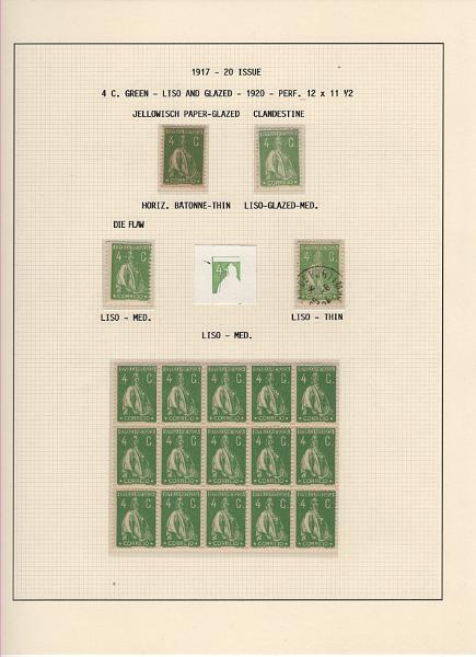 208 (52).jpg -     Lote:    208      Ceres &mdash; Colecção Especializada             Descrição:         1917/20 &mdash; Ceres. Novas cores e valores. MF222/234. Lote composto por coleção montada em 101 folhas de exposição, tipo Lindner, com estudo exaustivo da emissão desde a taxa de 1 &frac12; c até 30C, contendo selos novos e usados simples, em pares, quadras e blocos com grande número de selos, com estudo das variedades de papel, denteados, erros e variedades de clichés, acompanhados de desenhos das fendas mais importantes. Inclui ainda sobrescritos, bilhetes-postais e fragmentos, assim como variada marcofilia da época com realce para exemplares da GREVE DOS CORREIOS e marcas de paquetes portugueses. Valor de catálogo dos selos novos e usados, sem ter em conta a história postal &euro; 13.845,00. MB e MR. Lote a ver.         Lote       Valor Base:     &euro; 6.000,00     Valor Venda:     &euro;      
