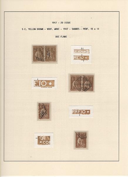 208 (60).jpg -     Lote:    208      Ceres &mdash; Colecção Especializada             Descrição:         1917/20 &mdash; Ceres. Novas cores e valores. MF222/234. Lote composto por coleção montada em 101 folhas de exposição, tipo Lindner, com estudo exaustivo da emissão desde a taxa de 1 &frac12; c até 30C, contendo selos novos e usados simples, em pares, quadras e blocos com grande número de selos, com estudo das variedades de papel, denteados, erros e variedades de clichés, acompanhados de desenhos das fendas mais importantes. Inclui ainda sobrescritos, bilhetes-postais e fragmentos, assim como variada marcofilia da época com realce para exemplares da GREVE DOS CORREIOS e marcas de paquetes portugueses. Valor de catálogo dos selos novos e usados, sem ter em conta a história postal &euro; 13.845,00. MB e MR. Lote a ver.         Lote       Valor Base:     &euro; 6.000,00     Valor Venda:     &euro;      