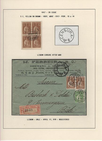 208 (66).jpg -     Lote:    208      Ceres &mdash; Colecção Especializada             Descrição:         1917/20 &mdash; Ceres. Novas cores e valores. MF222/234. Lote composto por coleção montada em 101 folhas de exposição, tipo Lindner, com estudo exaustivo da emissão desde a taxa de 1 &frac12; c até 30C, contendo selos novos e usados simples, em pares, quadras e blocos com grande número de selos, com estudo das variedades de papel, denteados, erros e variedades de clichés, acompanhados de desenhos das fendas mais importantes. Inclui ainda sobrescritos, bilhetes-postais e fragmentos, assim como variada marcofilia da época com realce para exemplares da GREVE DOS CORREIOS e marcas de paquetes portugueses. Valor de catálogo dos selos novos e usados, sem ter em conta a história postal &euro; 13.845,00. MB e MR. Lote a ver.         Lote       Valor Base:     &euro; 6.000,00     Valor Venda:     &euro;      