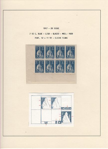 208 (72).jpg -     Lote:    208      Ceres &mdash; Colecção Especializada             Descrição:         1917/20 &mdash; Ceres. Novas cores e valores. MF222/234. Lote composto por coleção montada em 101 folhas de exposição, tipo Lindner, com estudo exaustivo da emissão desde a taxa de 1 &frac12; c até 30C, contendo selos novos e usados simples, em pares, quadras e blocos com grande número de selos, com estudo das variedades de papel, denteados, erros e variedades de clichés, acompanhados de desenhos das fendas mais importantes. Inclui ainda sobrescritos, bilhetes-postais e fragmentos, assim como variada marcofilia da época com realce para exemplares da GREVE DOS CORREIOS e marcas de paquetes portugueses. Valor de catálogo dos selos novos e usados, sem ter em conta a história postal &euro; 13.845,00. MB e MR. Lote a ver.         Lote       Valor Base:     &euro; 6.000,00     Valor Venda:     &euro;      