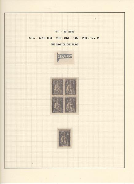 208 (85).jpg -     Lote:    208      Ceres &mdash; Colecção Especializada             Descrição:         1917/20 &mdash; Ceres. Novas cores e valores. MF222/234. Lote composto por coleção montada em 101 folhas de exposição, tipo Lindner, com estudo exaustivo da emissão desde a taxa de 1 &frac12; c até 30C, contendo selos novos e usados simples, em pares, quadras e blocos com grande número de selos, com estudo das variedades de papel, denteados, erros e variedades de clichés, acompanhados de desenhos das fendas mais importantes. Inclui ainda sobrescritos, bilhetes-postais e fragmentos, assim como variada marcofilia da época com realce para exemplares da GREVE DOS CORREIOS e marcas de paquetes portugueses. Valor de catálogo dos selos novos e usados, sem ter em conta a história postal &euro; 13.845,00. MB e MR. Lote a ver.         Lote       Valor Base:     &euro; 6.000,00     Valor Venda:     &euro;      