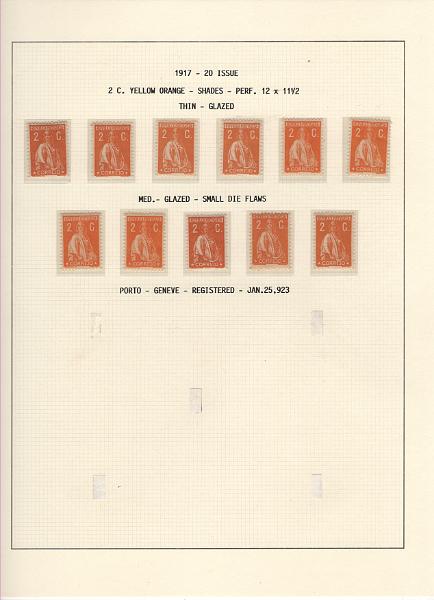208 (9).jpg -     Lote:    208      Ceres &mdash; Colecção Especializada             Descrição:         1917/20 &mdash; Ceres. Novas cores e valores. MF222/234. Lote composto por coleção montada em 101 folhas de exposição, tipo Lindner, com estudo exaustivo da emissão desde a taxa de 1 &frac12; c até 30C, contendo selos novos e usados simples, em pares, quadras e blocos com grande número de selos, com estudo das variedades de papel, denteados, erros e variedades de clichés, acompanhados de desenhos das fendas mais importantes. Inclui ainda sobrescritos, bilhetes-postais e fragmentos, assim como variada marcofilia da época com realce para exemplares da GREVE DOS CORREIOS e marcas de paquetes portugueses. Valor de catálogo dos selos novos e usados, sem ter em conta a história postal &euro; 13.845,00. MB e MR. Lote a ver.         Lote       Valor Base:     &euro; 6.000,00     Valor Venda:     &euro;      