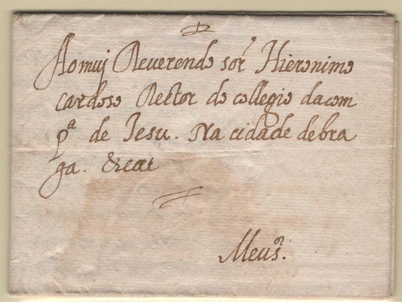 223.jpg -     Lote:    223            Açores       Descrição:         Correios-mores. Carta remetida de Angra / Açores (22.05.1597 para o Reitor do Colégio da Companhia de Jesus em Braga. Raro exemplar do século XVI, sem defeitos assinaláveis, nem reparações.         Carta       Valor Base:     &euro; 2.500,00     Valor Venda:     &euro;      