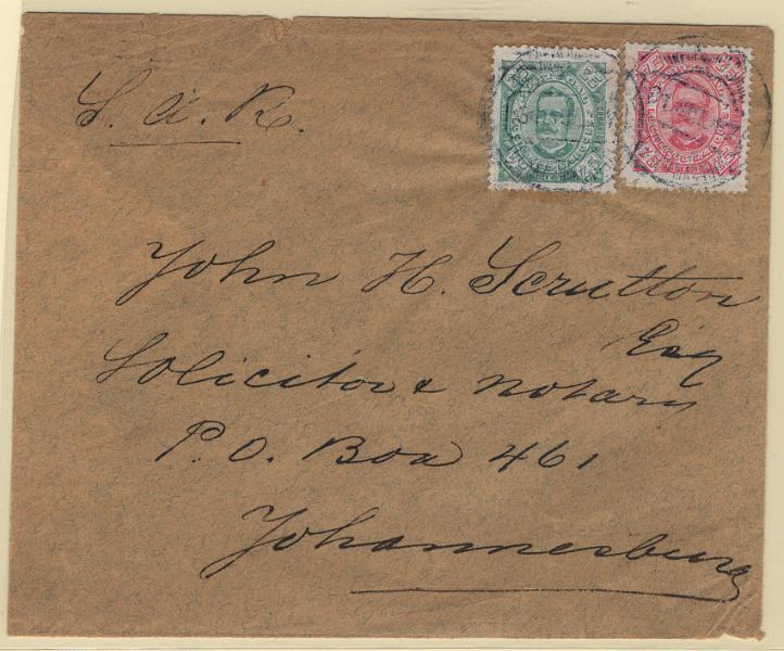 544.jpg -     Lote:    544            Lourenço Marques       Descrição:         1893/94 &mdash; D. Carlos I, tipo Diogo Neto. Sobrescrito circulado de Lourenço Marques (31.07.97) para Johannesburg (02.08.97) com selos de 25 reis papel porcelana, denteado 12 &frac12;, FM6a e 75 reis, papel porcelana, denteado 13 &frac12;, MF8b. Exemplar sem reparações, com falta de papel no verso. MB e MR.          Carta       Valor Base:     &euro; 75,00     Valor Venda:     &euro;      