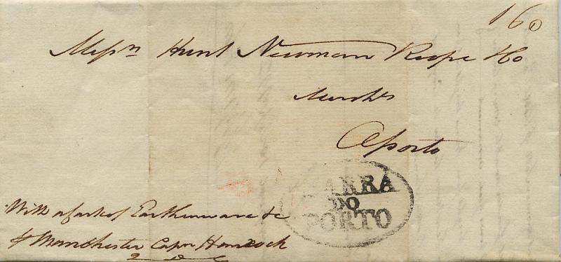 0004.jpg -     Lote:    4            Colecção Invicta       Descrição:      Porto / Barra do   &mdash; A preto, GM BARRA1 em carta de Liverpool (10.09.1823) para o Porto, com o porte manuscrito a sépia de 160 reis. Data anterior à mencionada no catálogo.        Carta       Valor Base:     &euro; 25,00     Valor Venda:     Retirado     