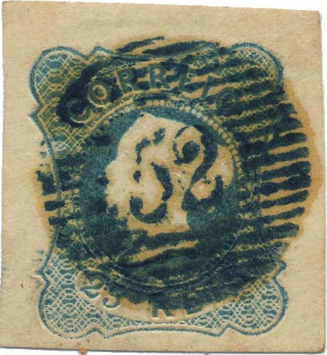 0013.jpg -     Lote:    13            Colecção Invicta       Descrição:         1853 &mdash; D. Maria II. CE2, 25 reis azul, tipo I. Selo com margens largas, obliterado com carimbo numérico da 1.ª reforma, batido a azul esverdeado 52 &mdash; PORTO. Valor de catálogo &euro; 57,20.        O       Valor Base:     &euro; 10,00     Valor Venda:     &euro; 16,00     