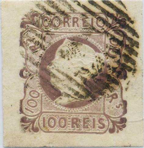 0023.jpg -     Lote:    23            Colecção Invicta       Descrição:         1853 &mdash; D. Maria II. CE4, 100 reis lilás malva, com margens de luxo. Valor de catálogo &euro; 3.330,00. MB        O       Valor Base:     &euro; 500,00     Valor Venda:     &euro; 1100,00     