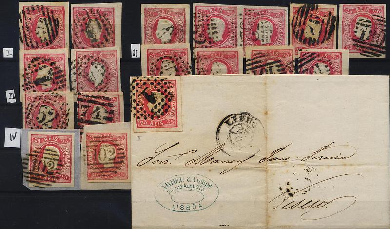 0109.jpg -     Lote:    109            Colecção Invicta       Descrição:         1866/67 &mdash; D. Luís I. Fita curva, não denteados. CE22, 25 reis carmim. Lote composto de 13 selos simples + 1 par + 2 fragmentos + carta, sendo: dois selos do tipo I, 3 selos e um par do cunho II, 6 selos do tipo III e dois selos do tipo IV. A maioria dos selos com boas margens.        Lote       Valor Base:     &euro; 35,00     Valor Venda:     &euro; 35,00     