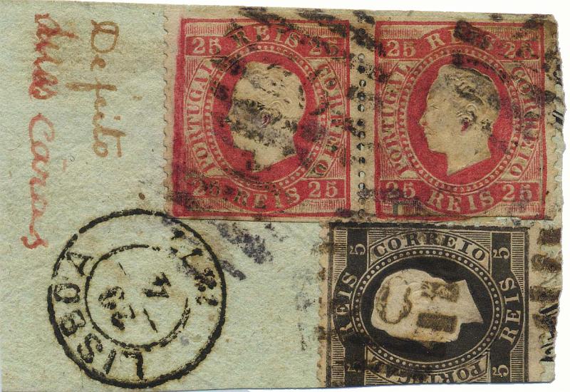 0134.jpg -     Lote:    134            Colecção Invicta       Descrição:         1870/76 &mdash; D. Luís I, fita direita. CE40, 25 reis. Fragmento de papel selado com par horizontal com dupla impressão do relevo, sem denteado em dois lados (selos cortados à tesoura).         FRG       Valor Base:     &euro; 20,00     Valor Venda:     Retirado     