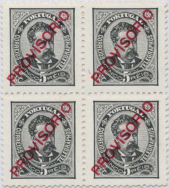 0144.jpg -     Lote:    144            Colecção Invicta       Descrição:         1892/93 &mdash; D. Luís I. Sobrecarga s "PROVISÓRIO". CE82, 5 reis preto, denteado 11 &frac12;, papel porcelana. Sobrecarga tipo d. Quadra com goma original sem sinal de charneira. Valor de catálogo &euro; 222,40.        ***       Valor Base:     &euro; 44,00     Valor Venda:     Retirado     