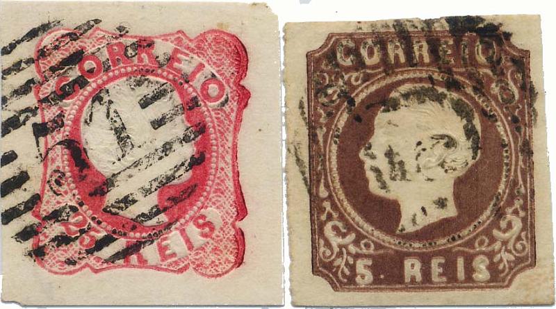 0156.jpg -     Lote:    156            Colecção Invicta       Descrição:         Precursores. 1856/67 &mdash; D. Pedro V, cabelos anelados + D. Luís I. Lote de 2 selos: 25 reis carmim CE13, 5 reis castanho CE14, obliterados com carimbo numérico da 1.ª reforma 51 &mdash; FUNCHAL. Valor de catálogo &euro; 266,00.        O       Valor Base:     &euro; 40,00     Valor Venda:     Retirado     