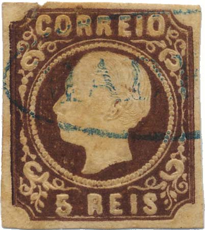 0157.jpg -     Lote:    157            Colecção Invicta       Descrição:         Carimbos nominativos. 1862/64 &mdash; D. Luís I. CE14, 5 reis castanho cinza, tipo I, com margens curtas. Selo obliterado com carimbo oval batido a azul "MADEIRA".        O       Valor Base:     &euro; 25,00     Valor Venda:     &euro; 110,00     