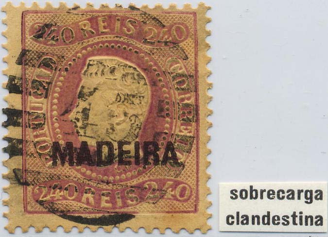 0164.jpg -     Lote:    164            Colecção Invicta       Descrição:         1868/70 &mdash; D. Luís I. Fita curva. Denteados. CE13, 240 reis lilás, denteado 12 &frac12;. Sobrecarga C em vez da sobrecarga tipo A. Selo usado, obliterado com carimbo da 2.ª reforma 45 &mdash; FUNCHAL. Reimpressão de 1905, redenteada.        O       Valor Base:     &euro; 50,00     Valor Venda:     Retirado     