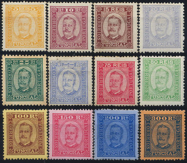 0171.jpg -     Lote:    171            Colecção Invicta       Descrição:         1892/93 &mdash; D. Carlos I. Tipos de Portugal com legenda FUNCHAL. CE1/12. Série completa. Valor de catálogo &euro; 284,55.        **/*       Valor Base:     &euro; 40,00     Valor Venda:     Retirado     