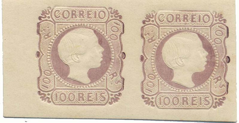 0224.jpg -     Lote:    224            Colecção Invicta       Descrição:         1855/1856 &mdash; D. Pedro V. Cabelos lisos. Reimpressões de 1885. CE9, 100 reis lilás. Par horizontal, bordo de folha. MB e R. valor de catálogo &euro; 220,00.        R*       Valor Base:     &euro; 35,00     Valor Venda:     &euro; 38,00     