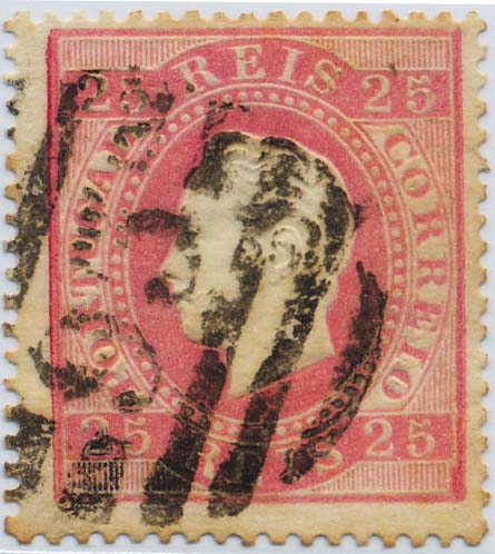 0262.jpg -     Lote:    262            Colecção Clássica - 2.ª parte       Descrição:         1870/1876 &mdash; D. Luís I, fita direita. CE40, 25 reis rosa, papel liso, denteado 14. Valor de catálogo &euro; 53,30. MB.        O       Valor Base:     &euro; 10,00     Valor Venda:     &euro; 10,00     